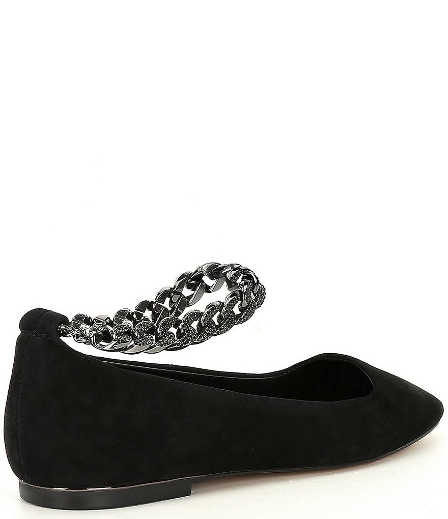 KARL LAGERFELD PARIS Zanna Suede Rhinestone Embellished Ankle Strap Flats