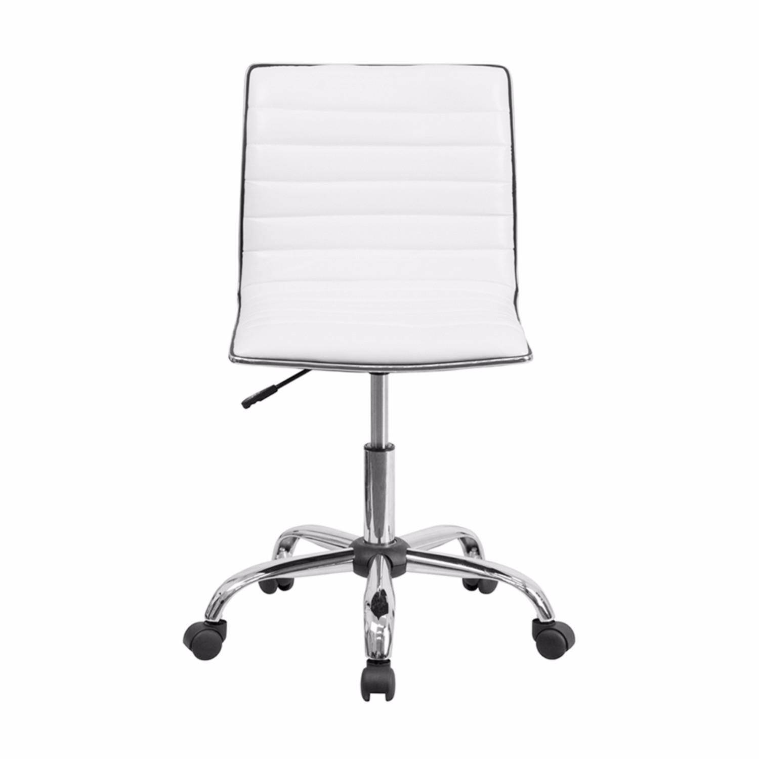 Low Back Designer Armless White Ribbed Swivel Task Office Chair