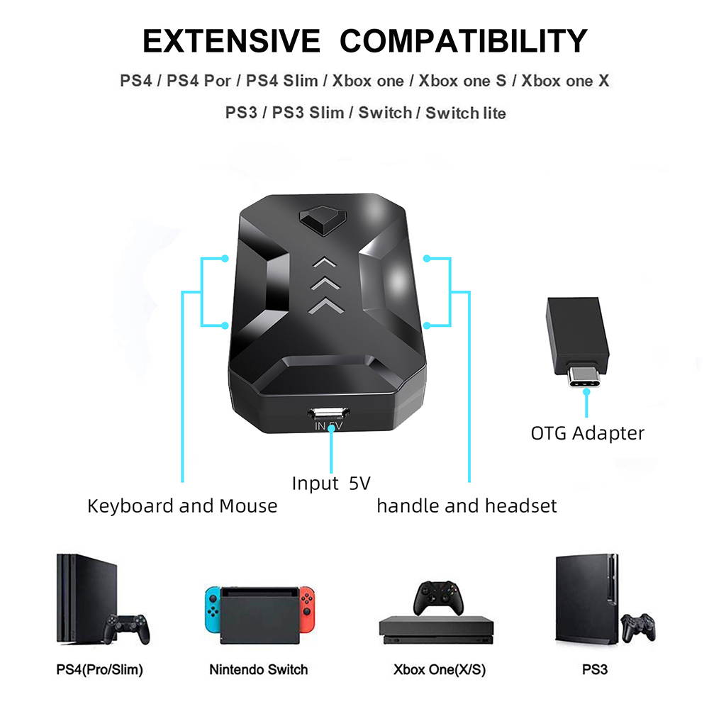 K1 New PS4 Keyboard And Mouse Converter Supports Switch/XBOX/PS3 Game Console Accessories with Headset Voice