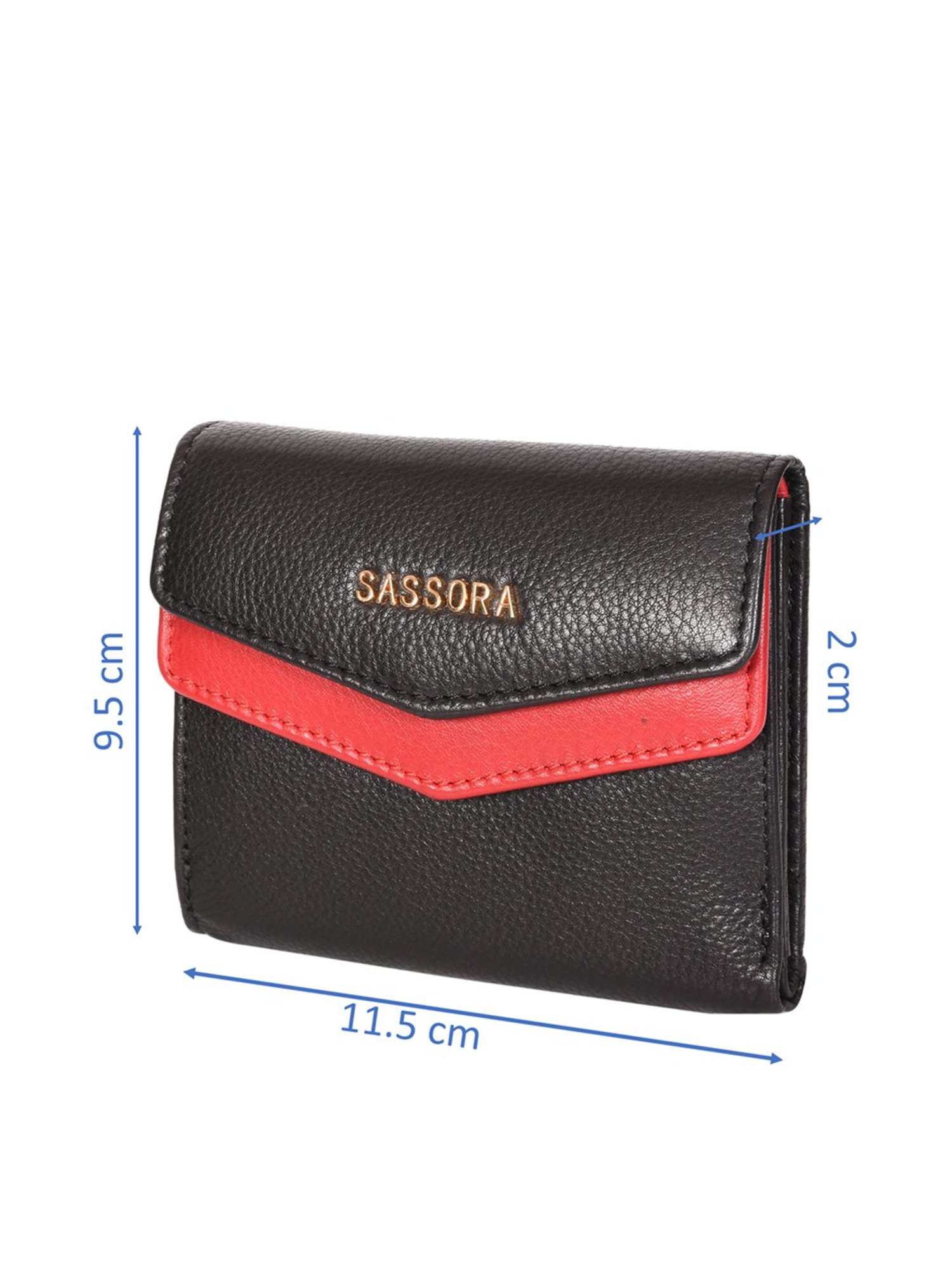 SASSORA Black & Red Solid Rfid Tri-Fold Wallet for Women