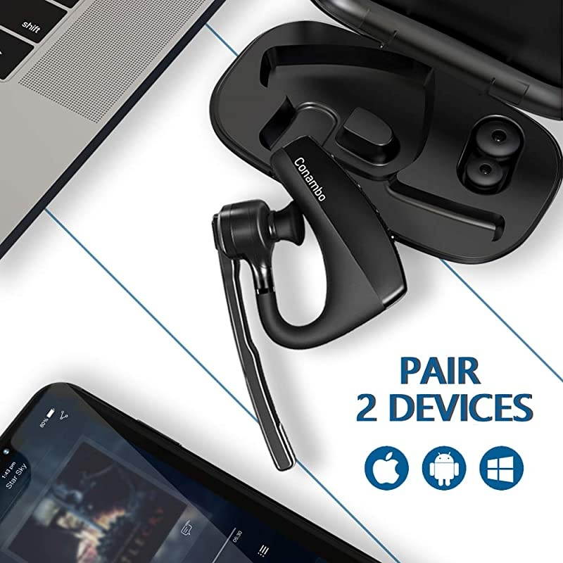 Bluetooth Headset CVC80 Noise Cancelling Dual Mic  Wireless Bluetooth Earpiece V50 HandsFree Earphones Compatible with iPhone and Android Cell Phones DriverTruckerBusiness