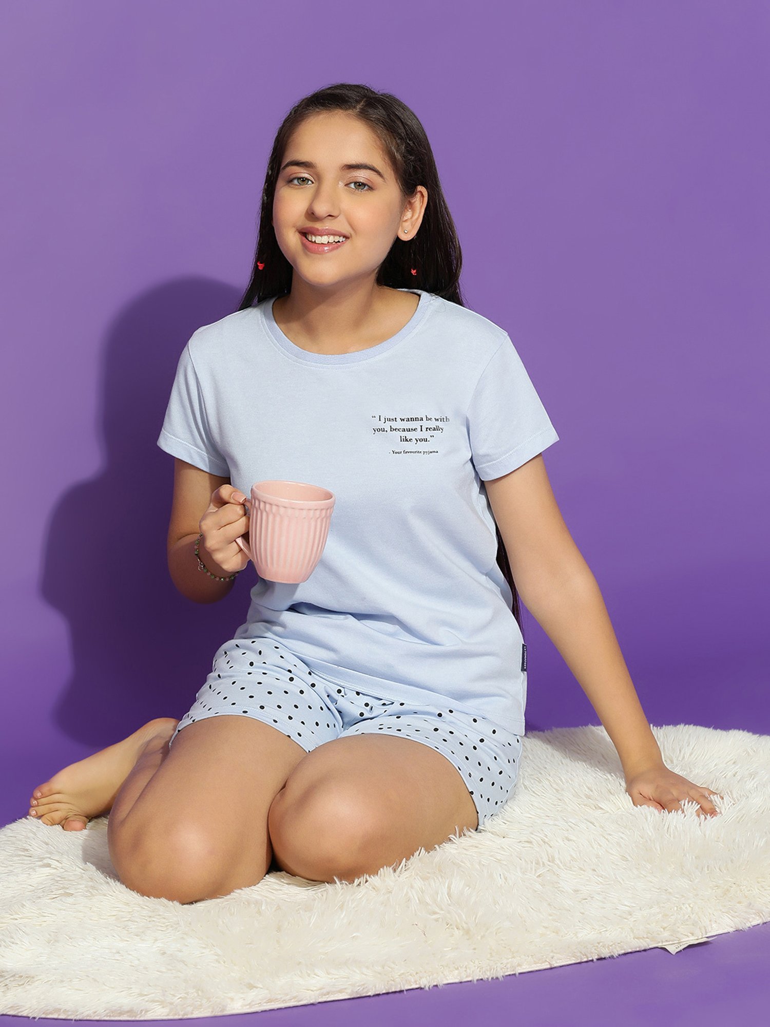 Lil Tomatoes Girls Blue Printed Top with Shorts