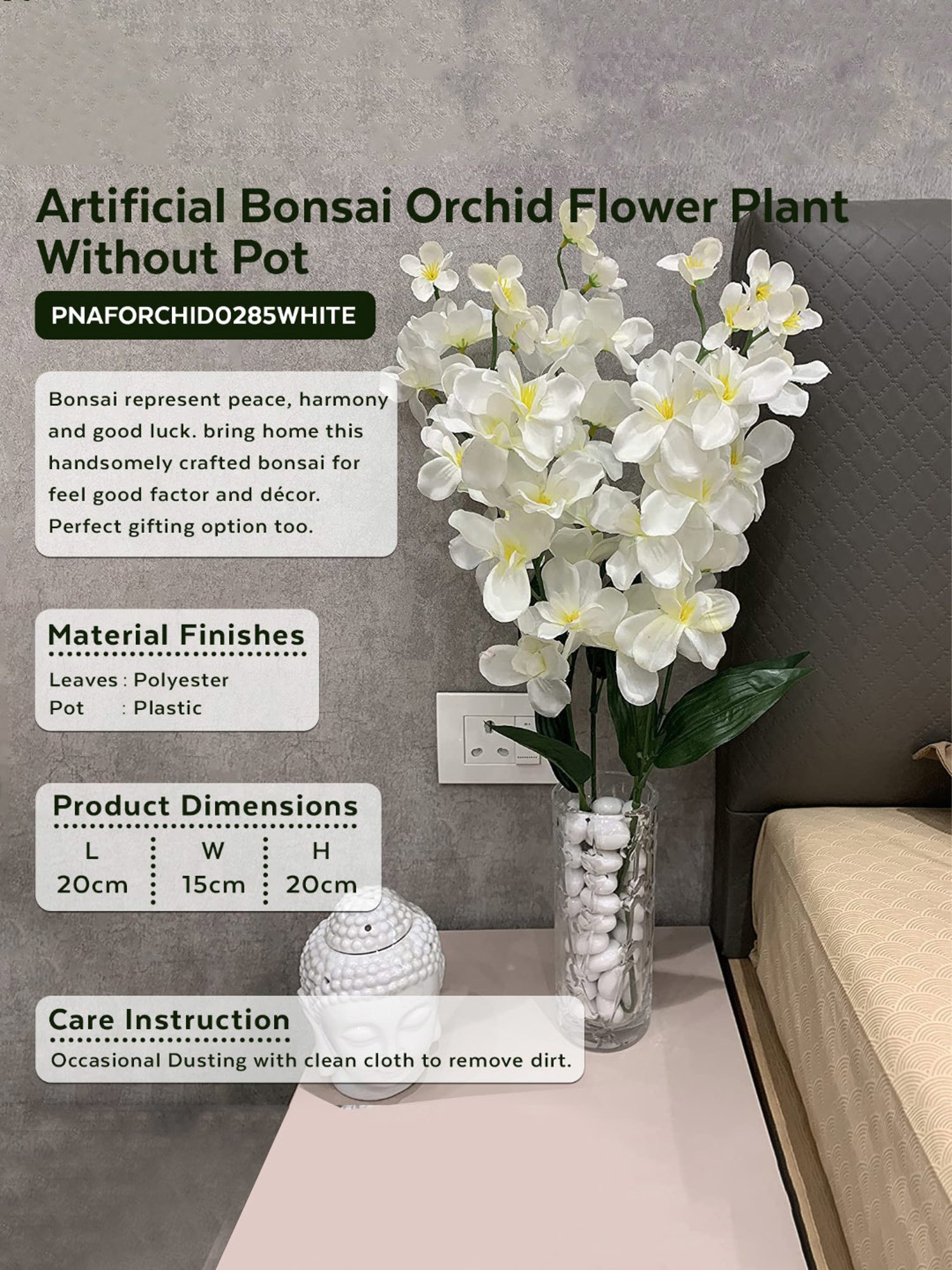 Amflix White Artificial Bonsai Orchid Flower Plant Without Pot