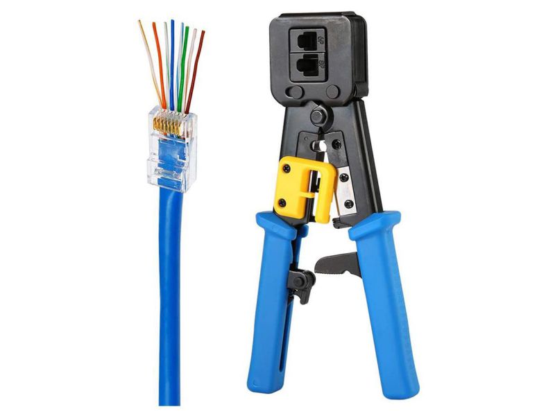 RJ45 Crimp Tool Pass Through Cat5 Cat5e Cat6 Crimping Tool for RJ45/RJ12 Regular and End-Pass-Through connectors
