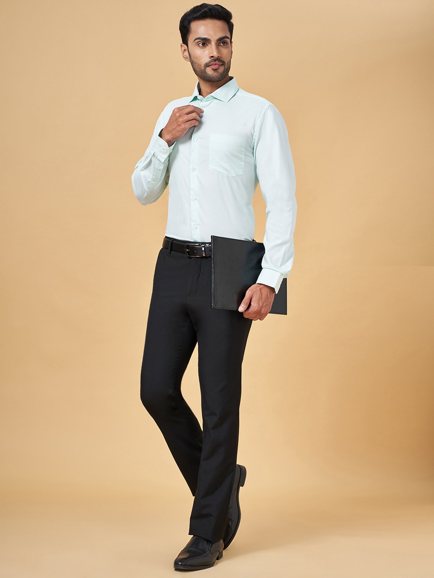 Peregrine by Pantaloons Mint Green Regular Fit Self Design Shirt