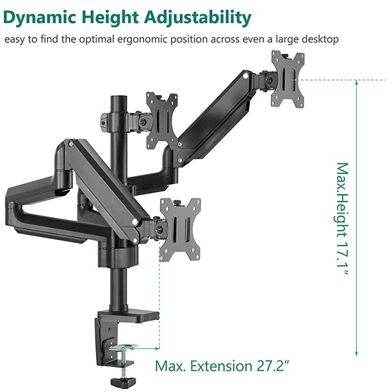 Premium Triple LCD Monitor Desk Mount Fully Adjustable Gas Spring Stand for Display up to 27 inch 154lbs Capacity GSDM003 Black