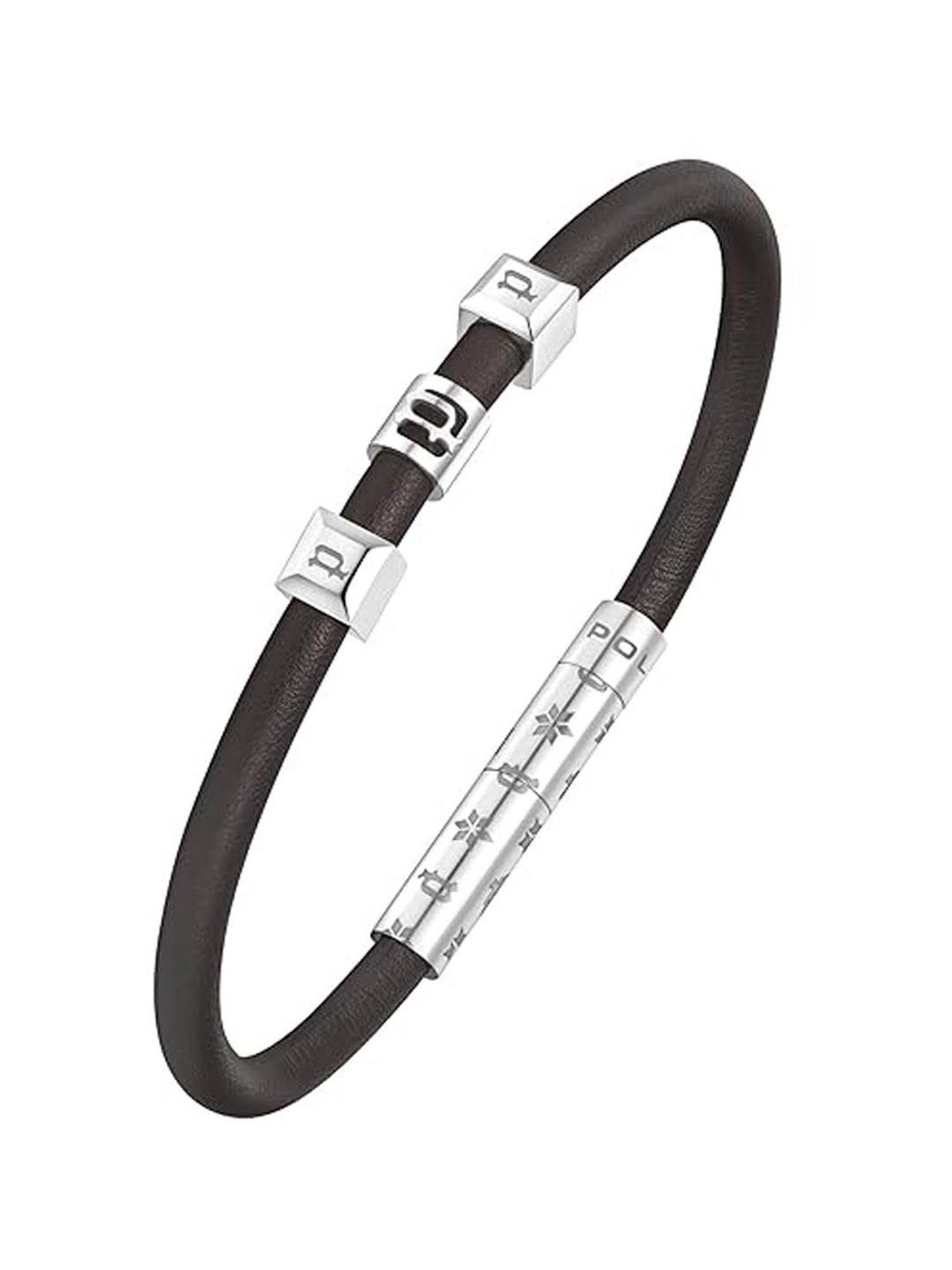 Police Flake Men's Black Leather Bracelet- PEAGB0033902