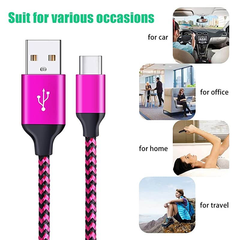 Type C Cable 3Pack 6FT Nylon Braided Phone Charger Cord Charging Cables Compatible for Samsung Galaxy S10 S9 S8 Plus Note 9 8 LG V50 V40 G6 Google Pixel Nexus 5X 6P Moto and More