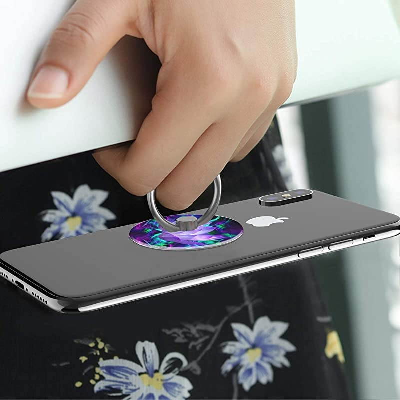 Phone Ring Holder 2PCS Metal 360&deg; Rotation Phone Grip Kickstand Universal Finger Ring Stand Compatible with All Smartphone Tablet Purple Lotus Flower