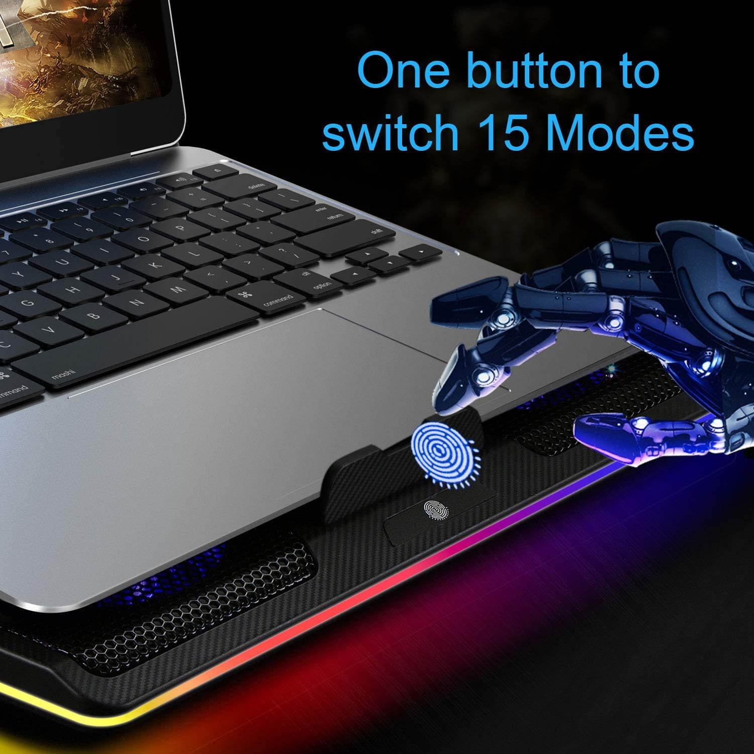 RGB Laptop Cooling Pad Cooler for 15.6-17 Inch Laptop with 5 Quiet Fans and Touch Control, 2 USB Port