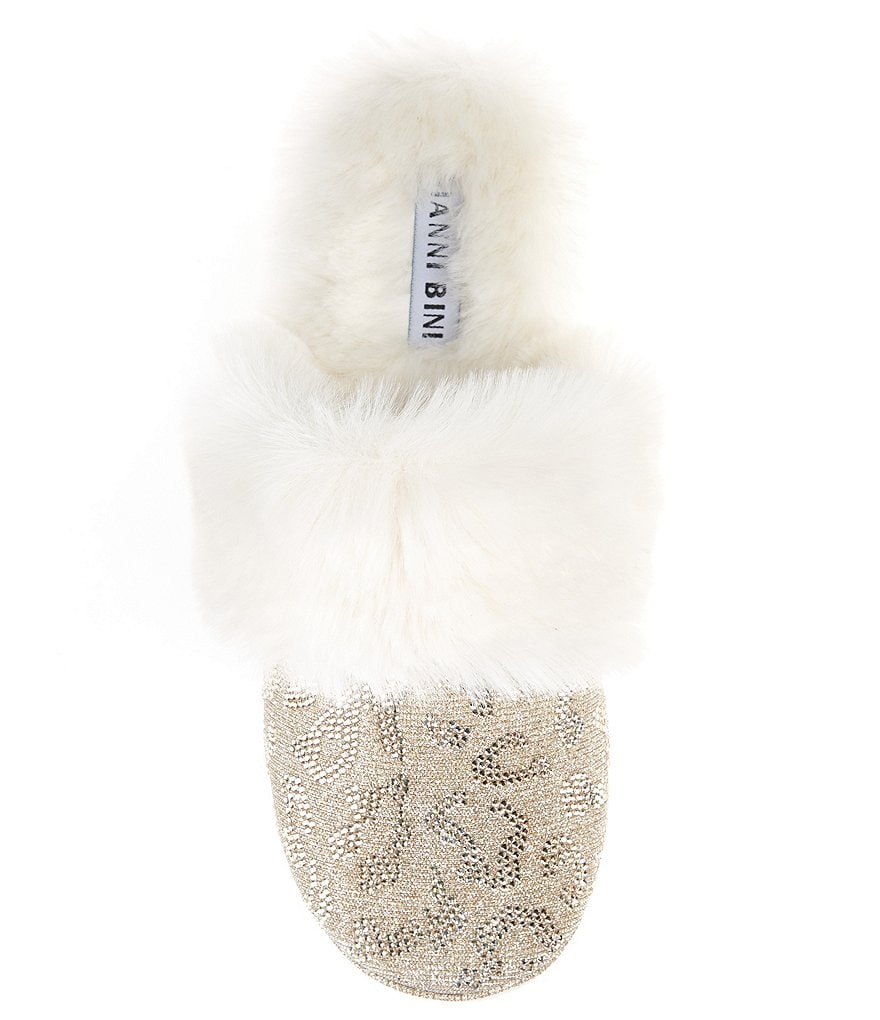 Gianni Bini Comfiee Leopard Print Rhinestone Embellished Faux Fur Slippers
