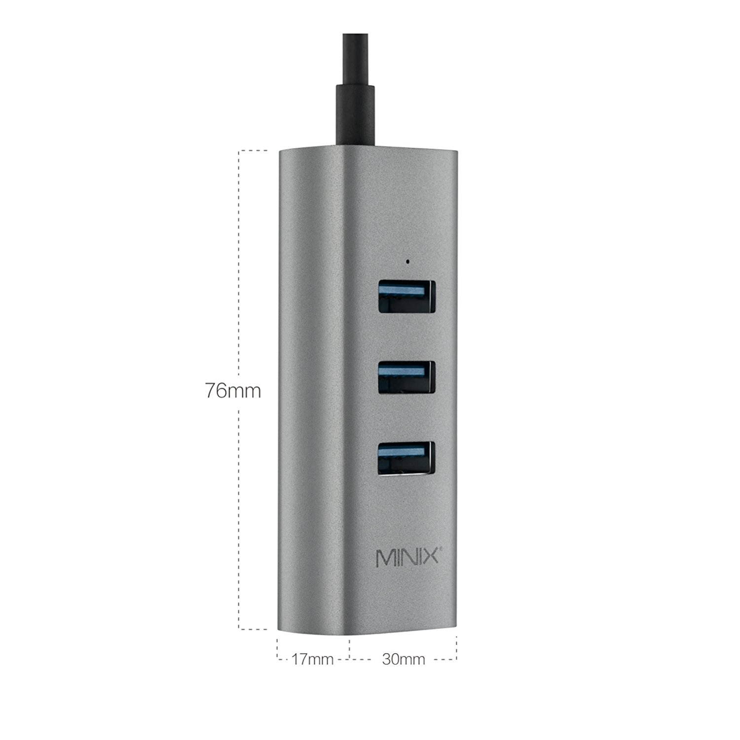 MINIX NEO C-UE, Aluminium USB-C to 3-Port USB 3.0 and Gigabit Ethernet Adapter [Universal Compatibility &ndash; Windows, Mac and Chrome OS] (Space Gray / Silver). Sold Directly by MINIX&reg; Technology Limited.