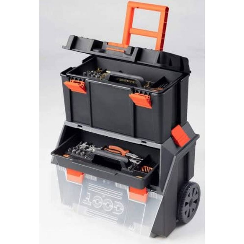 TOOD Detachable Nestable Portable Rolling Deep Tool Box Organizer Storage Bin Set with Retractable Handle and Removable Organization Trays