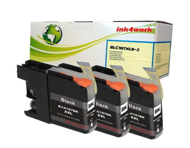 ink4workA&copy; 3 Pack LC107 BK XXL Super High Yield Compatible Ink Cartridge Set for Brother MFC-J4310DW, MFC-J4410DW, MFC-J4510DW, MFC-J4610DW, MFC-J4710DW