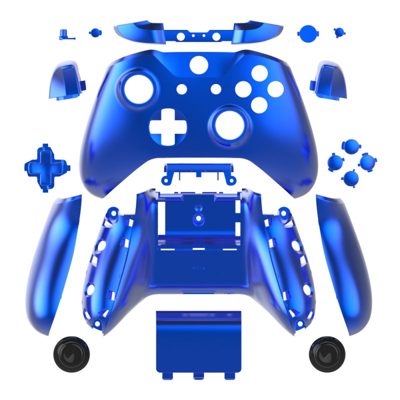Chrome Color Case Housing Full Shell Set Faceplates + ABXY Buttons + RB LB Bumpers + Right/Left Rails for Xbox One S Slim (3.5 mm Headphone Jack) Controllers (Chrome Blue) 1708 Version