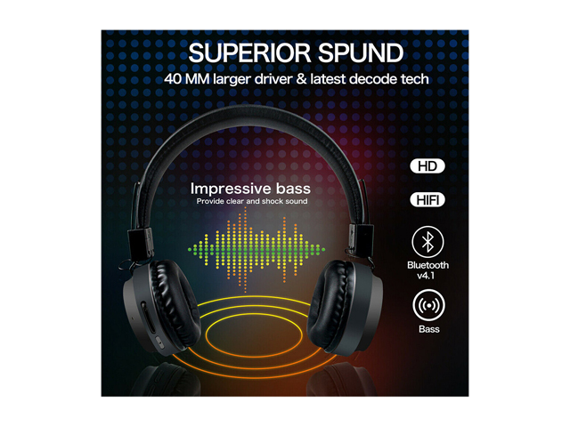 Bagilaanoe LED Wireless Headphones Bluetooth 5.0 Headset Foldable Stereo Over Ear Earphones