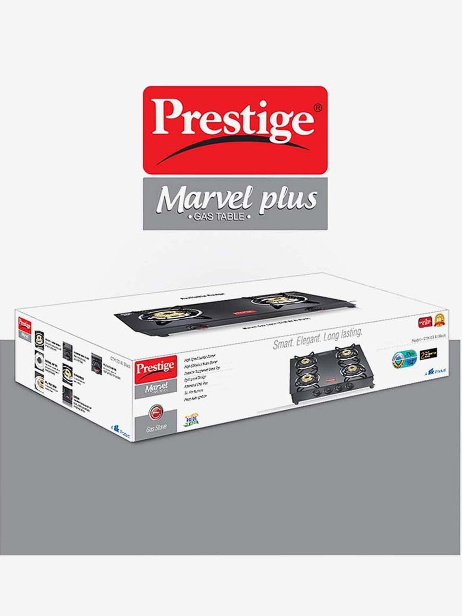 Prestige Marvel Plus GTM 04 SQ 4 Burners Glass Top Gas Stove (Black)