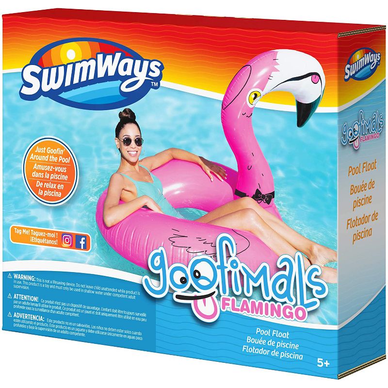 SwimWays Goofimals Cute 43-Inch Outside Giant Water Inflatable Flamingo Pool Float for All Ages