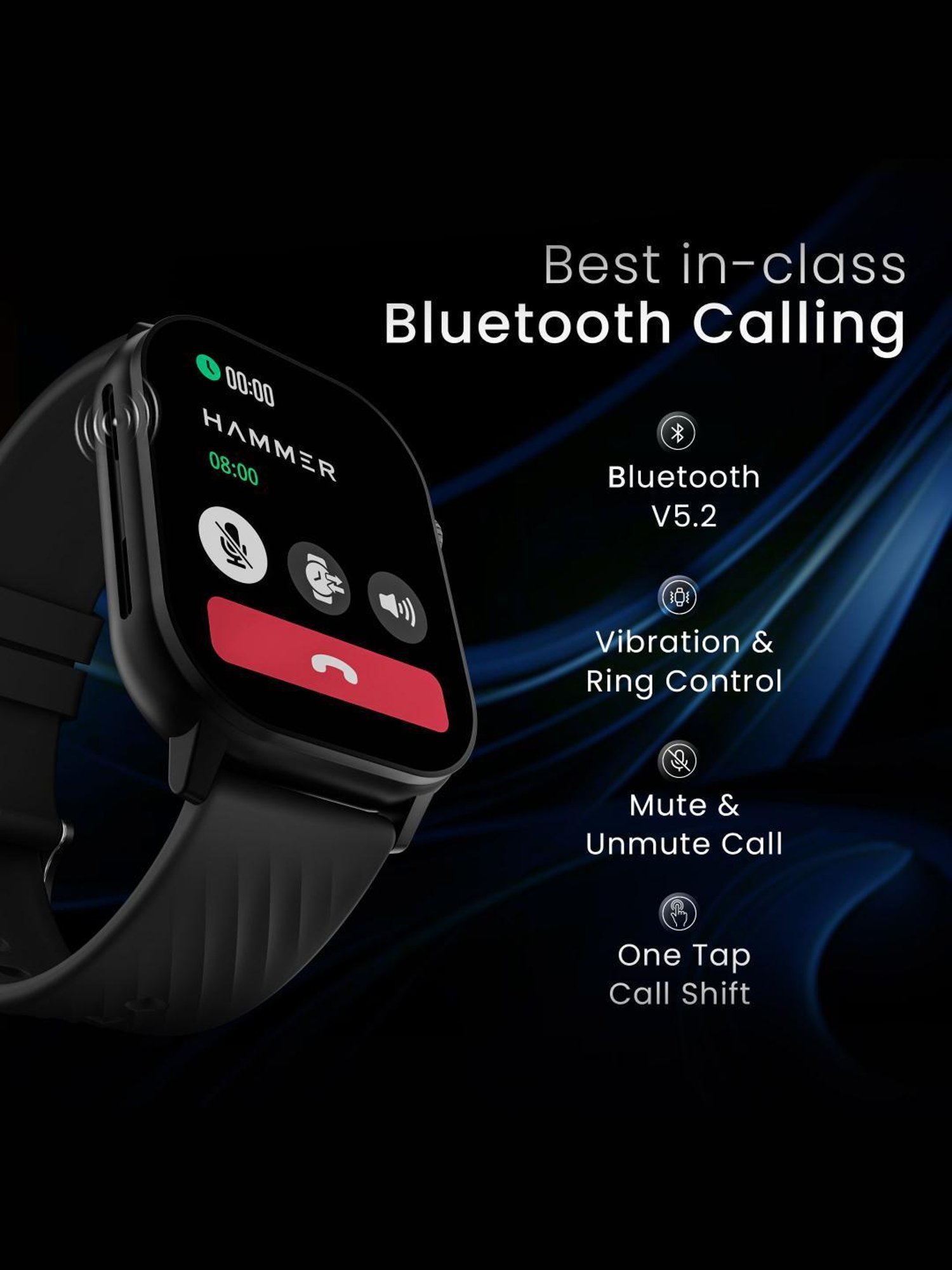 Hammer Arctic BT Calling Smartwatch with 2.04 inch SUPER AMOLED  Display (Powder Black)