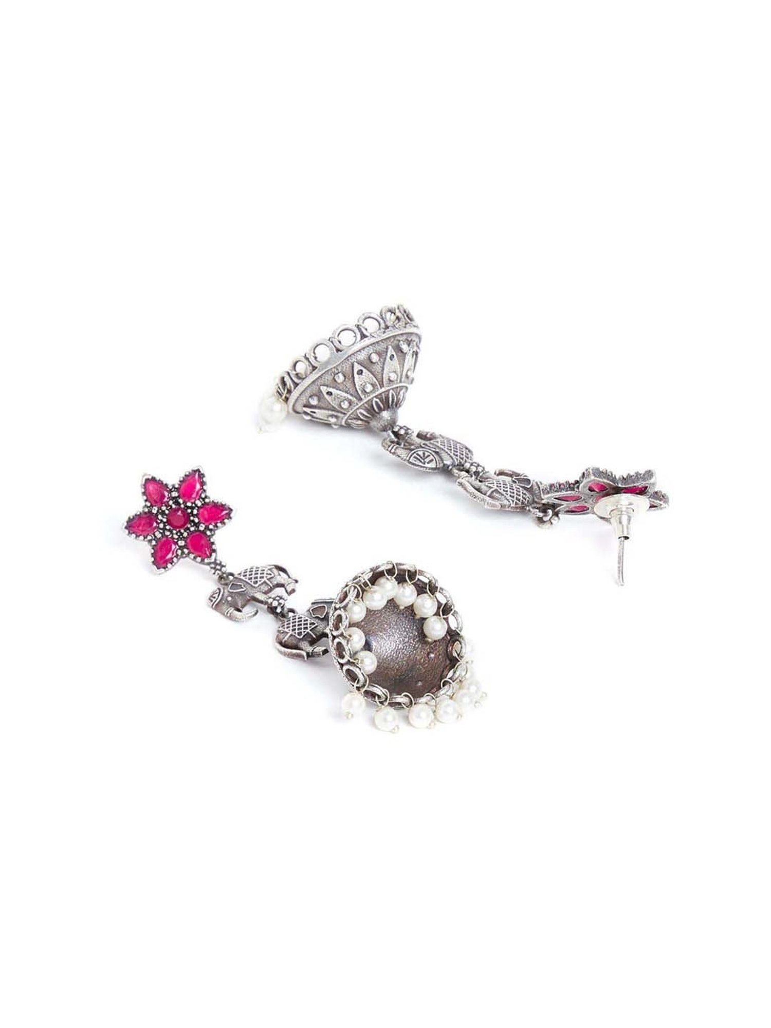 Panash Silver-Plated Pearl Oxidized Jhumki Earrings