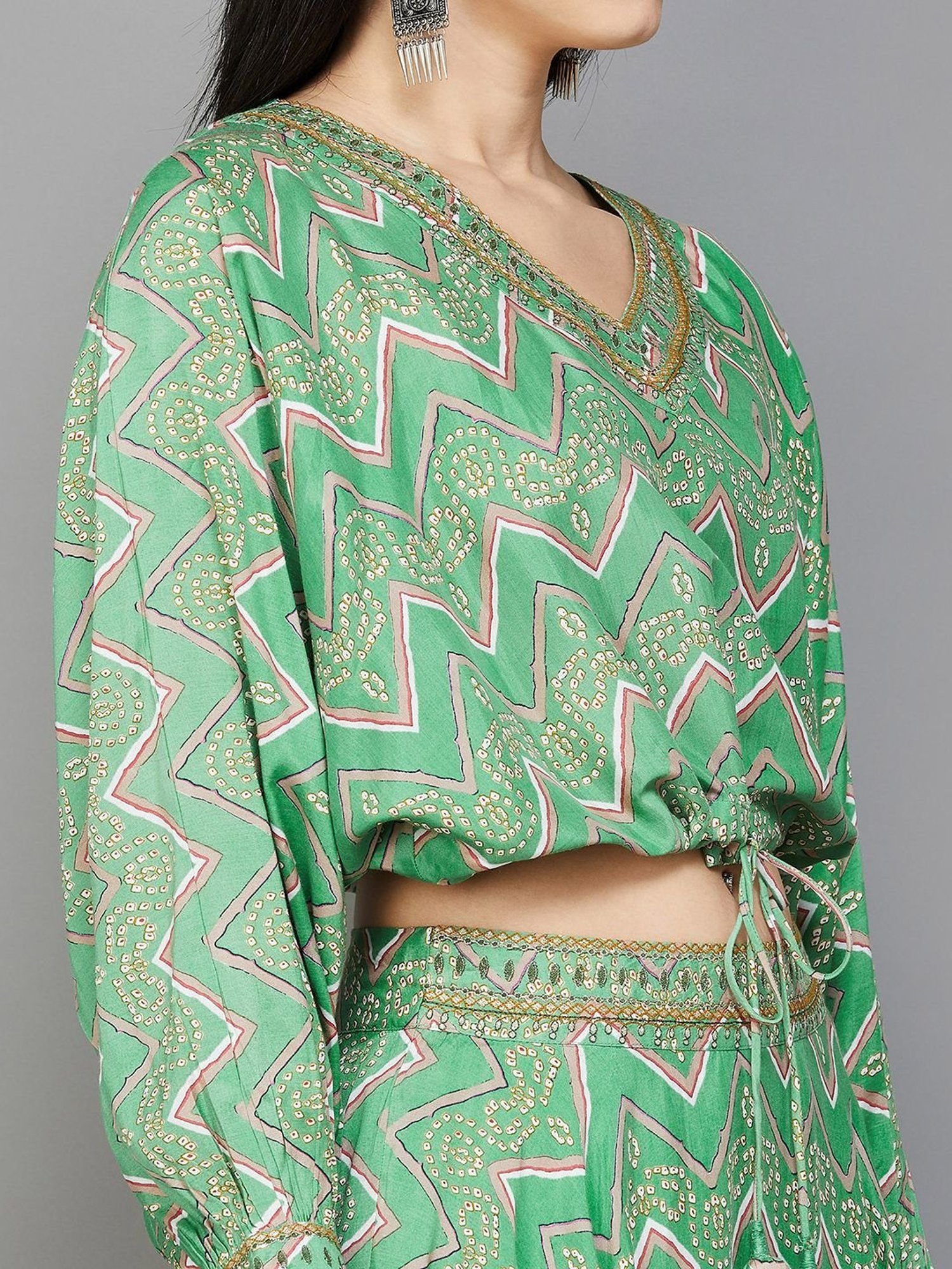 Melange by Lifestyle Green Printed Top Skirt Set