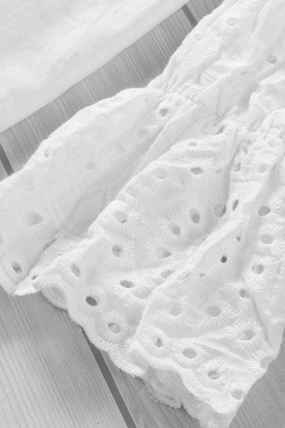 One World Apparel Jacquard Square Neck Short Sleeve Ivory Multi Floral Print Top