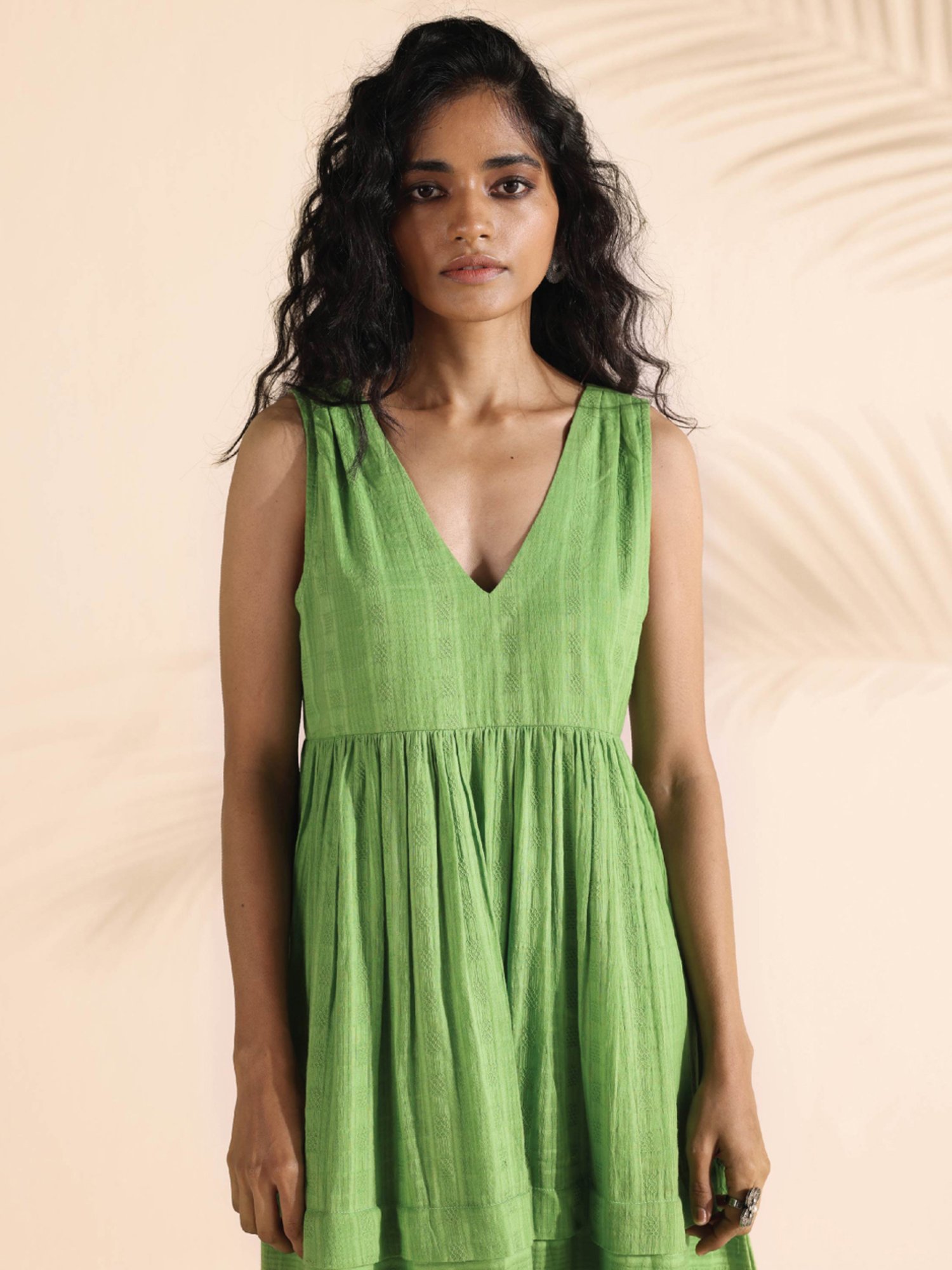 true Browns Green Cotton Self Pattern Maxi Dress