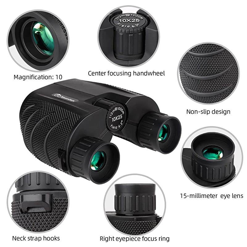 10x25 Compact Binoculars High Powered Binoculars for Adults with Low Light Night Vision Easy Focus Binoculars Clear for Bird Watching Outdoor Sports Games and Concerts
