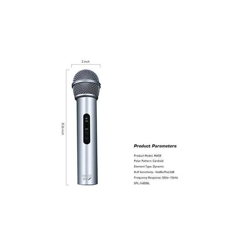 MA58 Handheld Cardioid Dynamic Vocal Microphone with ON/OFF Switch Cable Included (Silver)