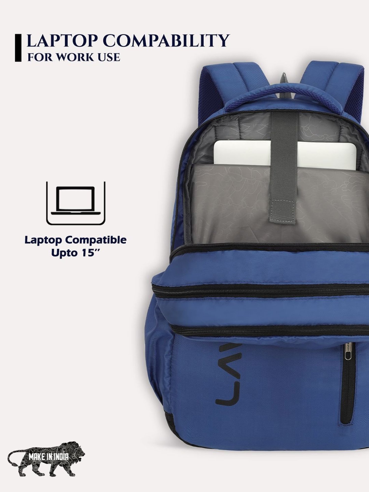 Lavie Sport Engrave 34L Laptop Backpack For Boys & Girls |Unisex Casual Bag for Men & Women (Navy)