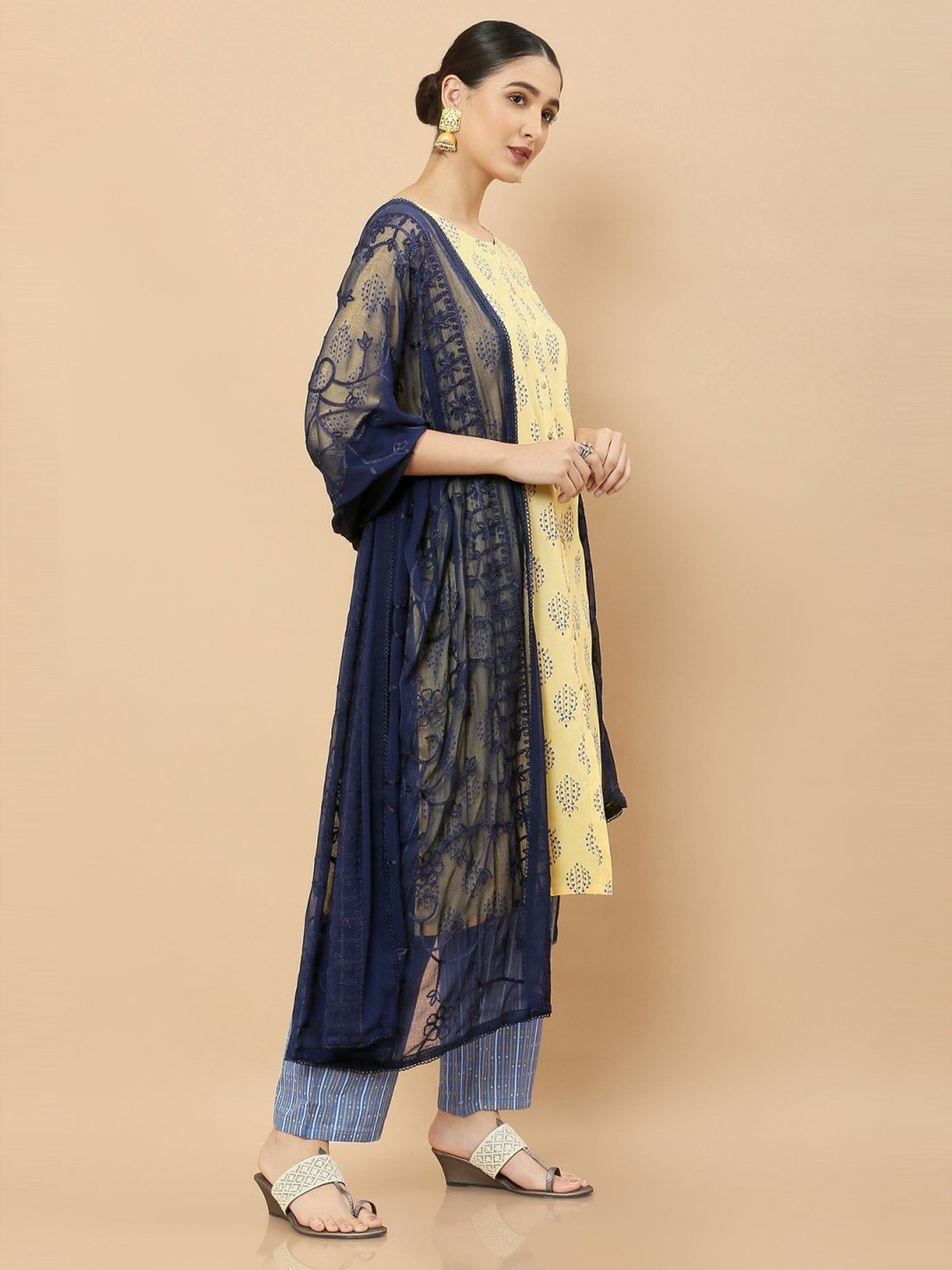 Soch Navy Embroidered Dupatta