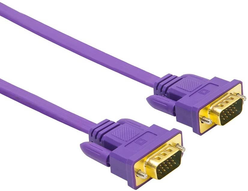 DTECH 50ft Thin VGA Cable Male to Male 15 Pin SVGA Computer Monitor Cord Flat Slim Adapter with Screws (50 Feet Purple)