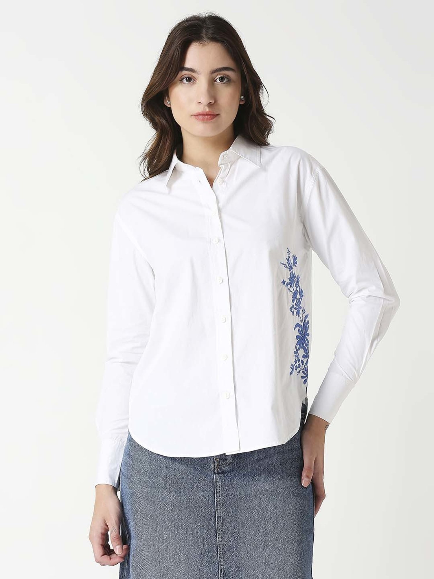 Remanika White Cotton Embroidered Shirt