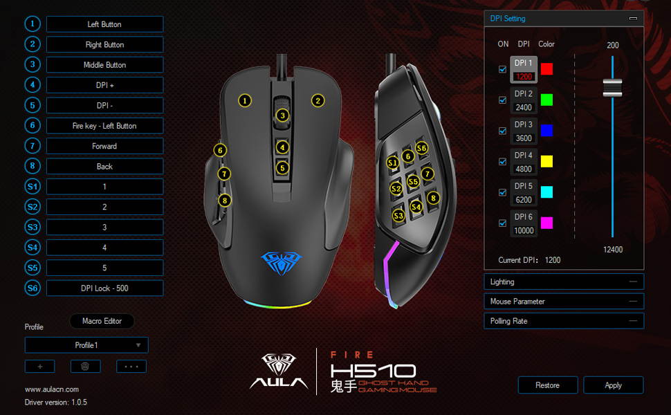 AULA H510 RGB Wired Gaming Mouse 10000 DPI Side Buttons Macro Programmable Ergonomic 14 Keys Backlit Gamer Mice For Laptop Desktop PC