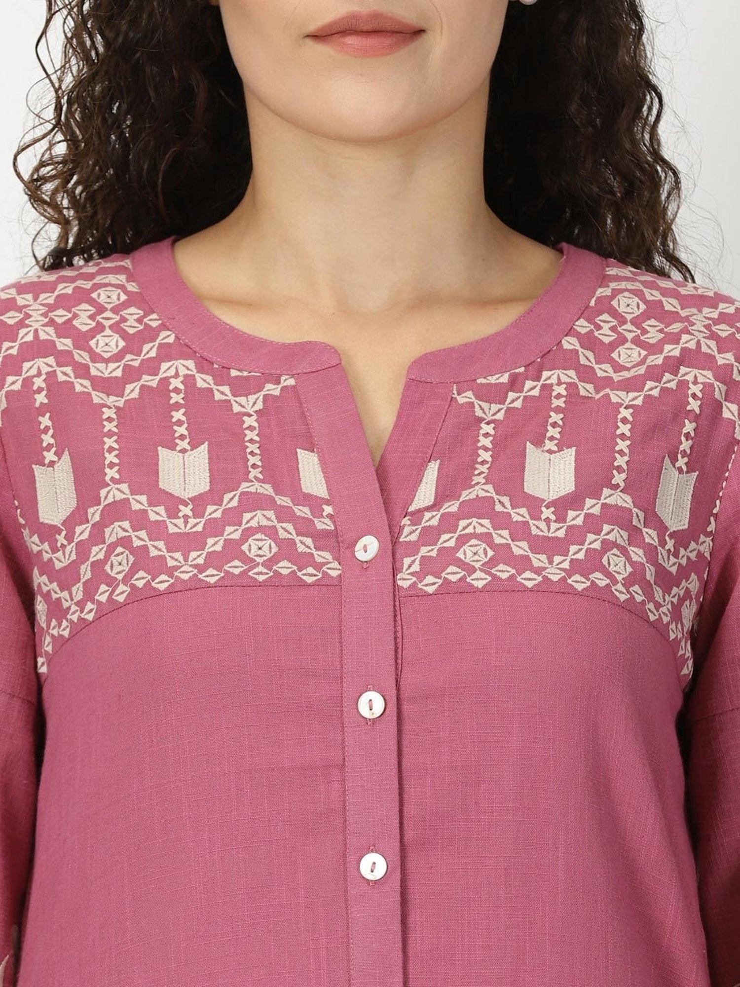 Saffron Threads Pink Cotton Embroidered Ethnic Dress