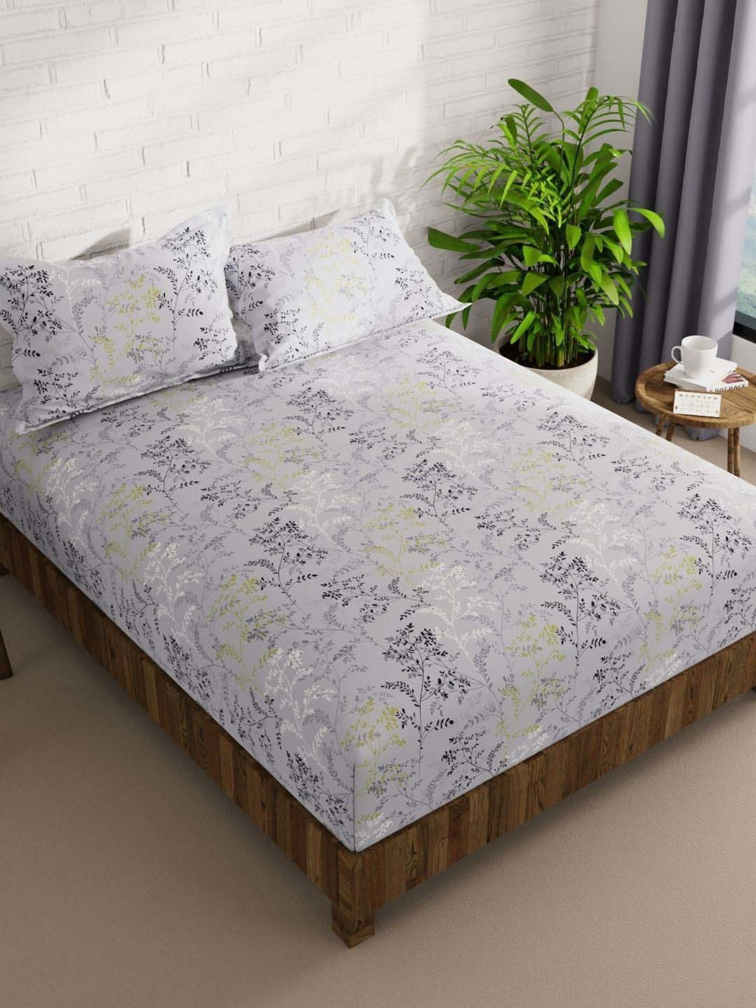Bianca La-vogue Grey & Green Microfibre 152 TC Extra Smooth Double Size Bed Sheet with Pillow Cover