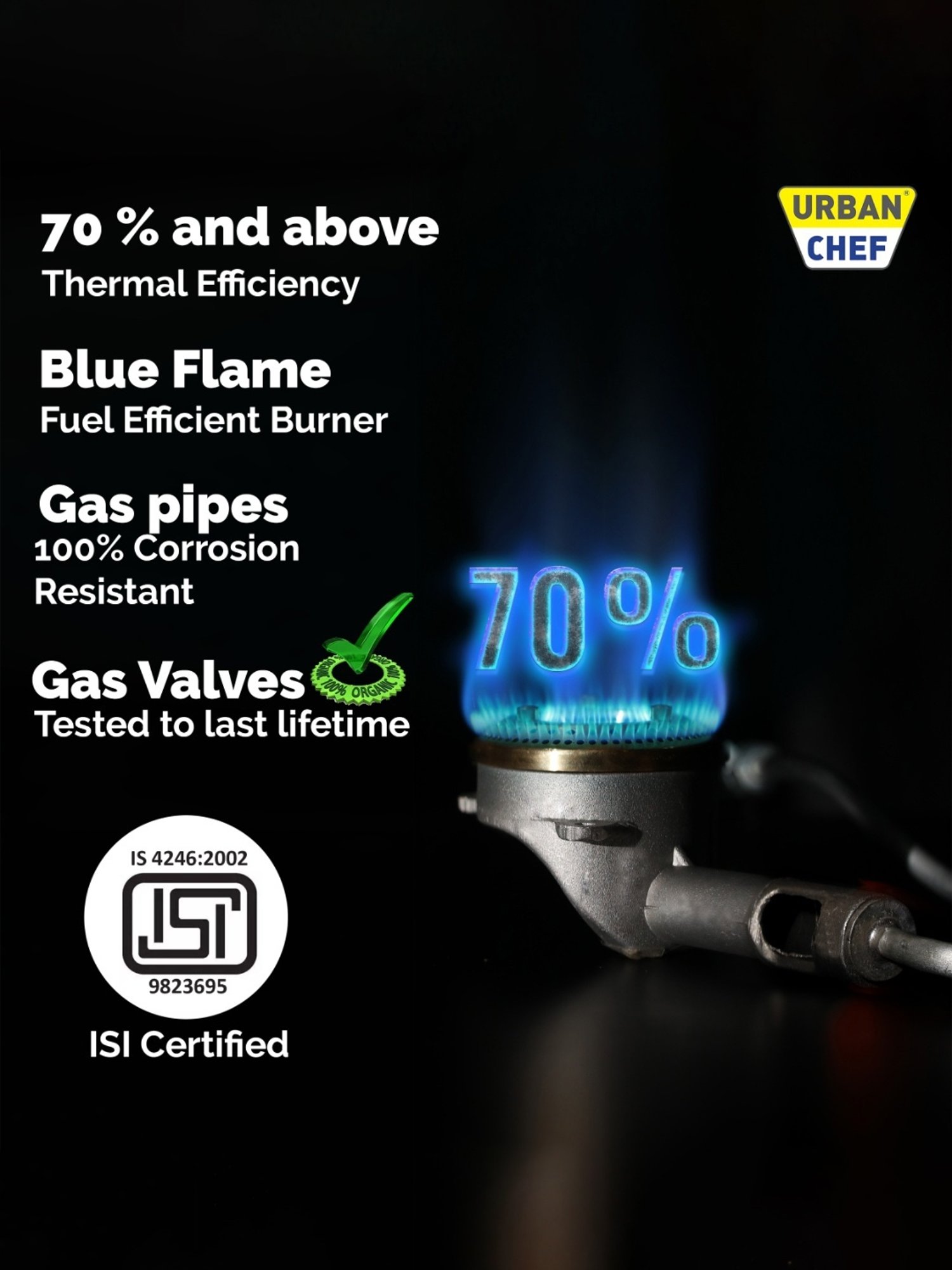 Urban Chef Gas Stove with 3 Burners ( Silver/Black )