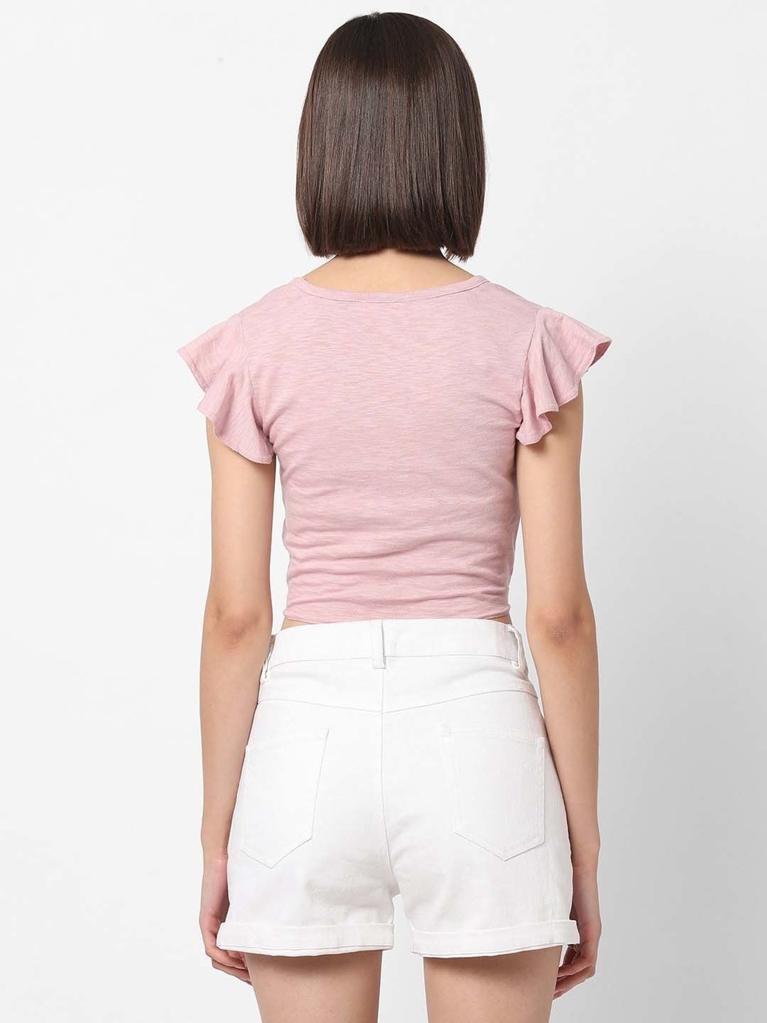 VASTRADO Pink Cotton V Neck Crop Top