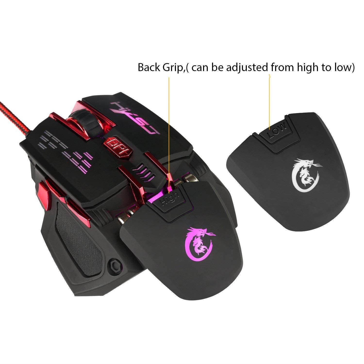 Tipmant Macro Programming Computer Game Mouse, Ergonomic Design, 7 Customize keys, Weight & DPI Adjustable (Maxi 4000 DPI) - White