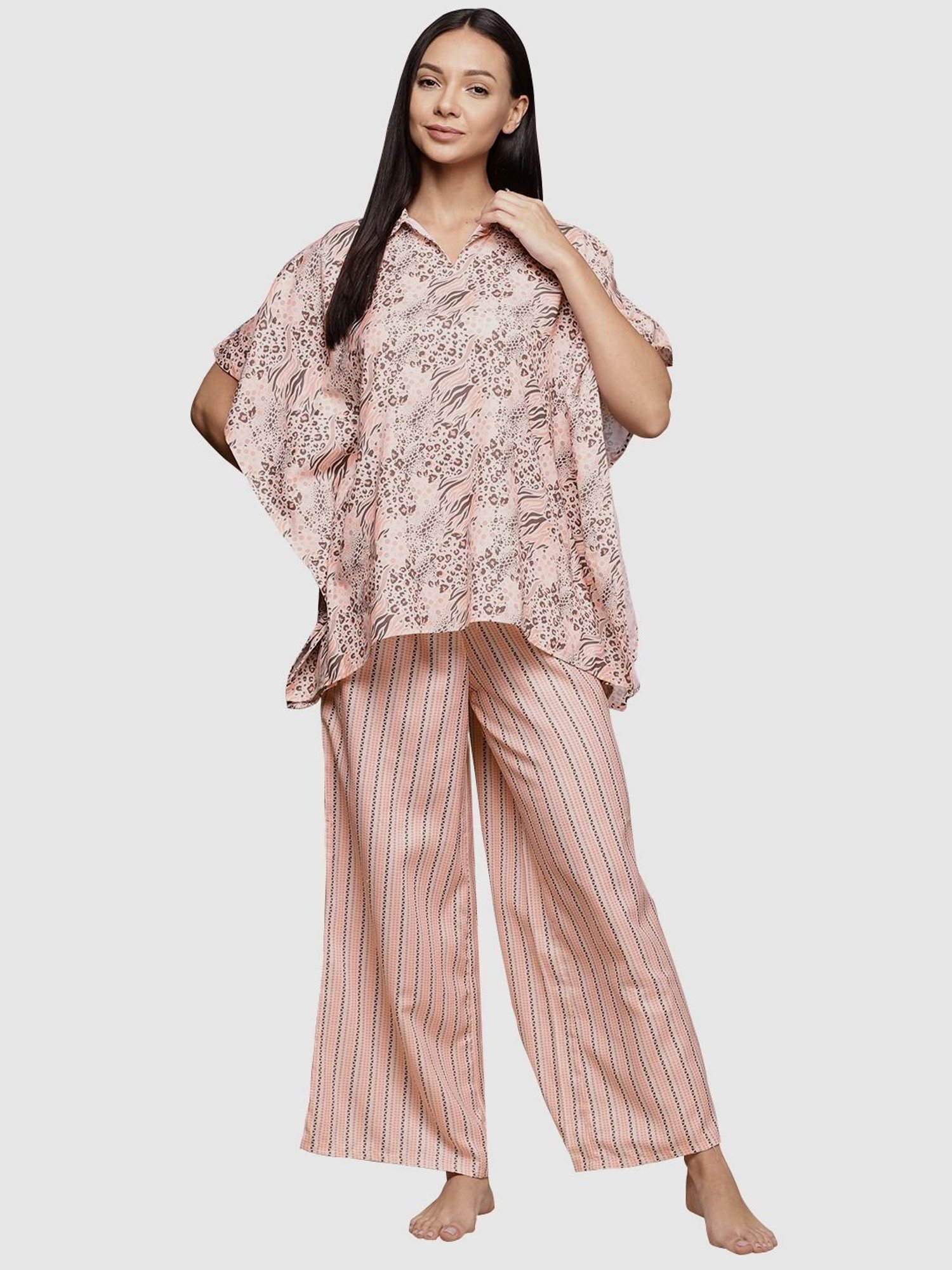 Ziyaa Pink Printed Kaftan Pyjama Set