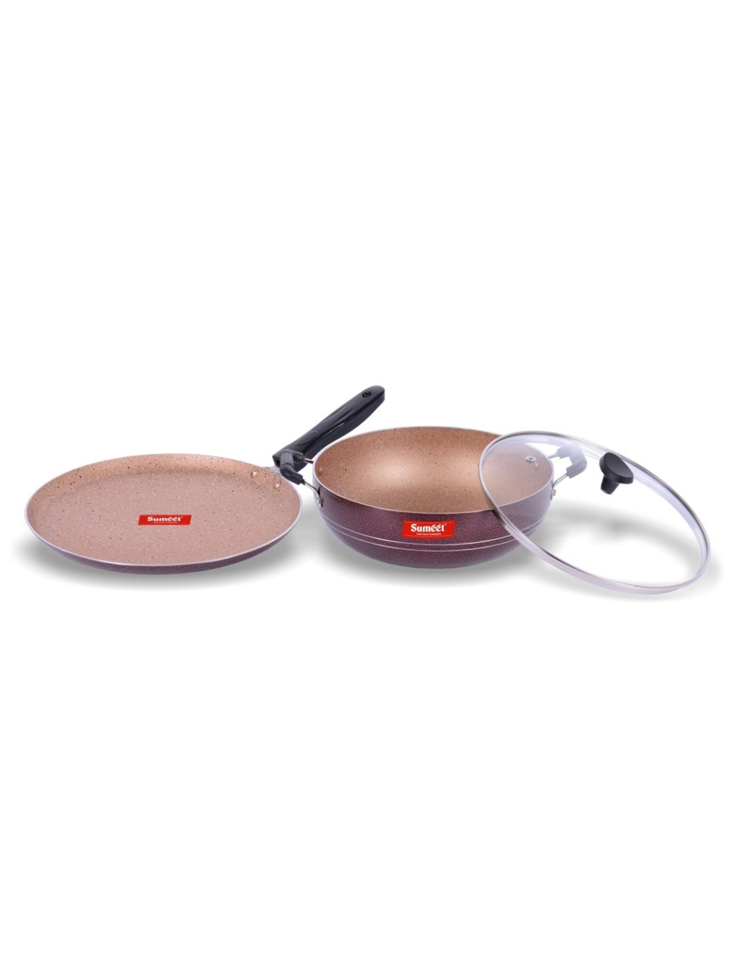Sumeet Nonstick Granite Finish POPULAR 2pc Combo set (Dosa Tawa+ Kadhai With Glass Lid-2.5 Ltr)