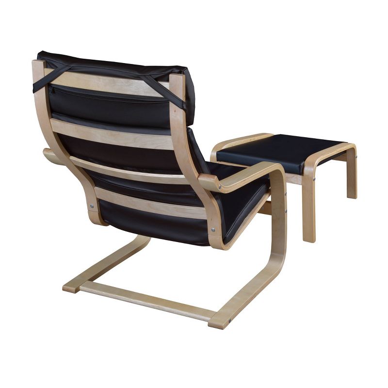 Akita Bentwood Reclining Chair and Ottoman Natural/Black Leather - Niche