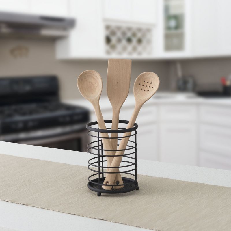 Home Basics Wire Collection Cutlery Holder with Mesh Bottom and Non-Skid Feet, Black