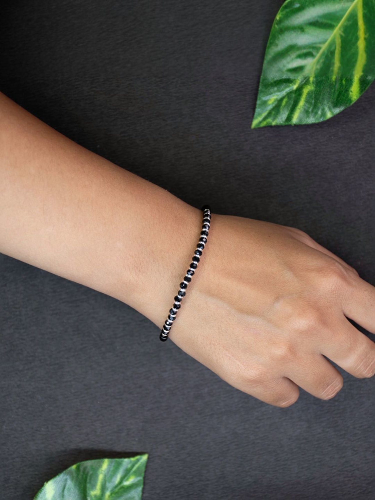 Arte Jewels 925 Sterling Silver Black Beads Bracelet for Women & Girls