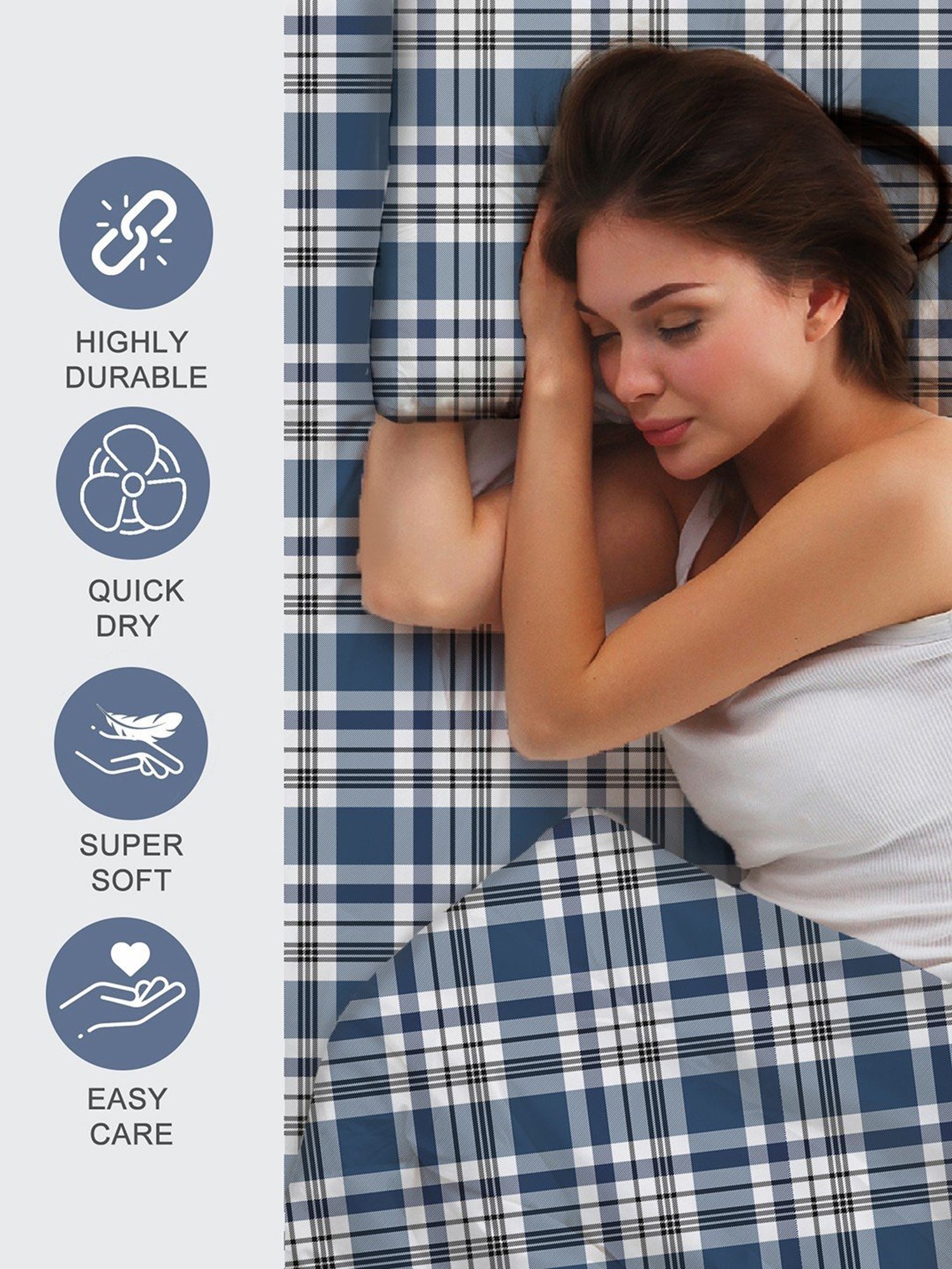 Layers Zen Blue Cotton Blend 225 TC Single Bedsheet with Pillow Cover