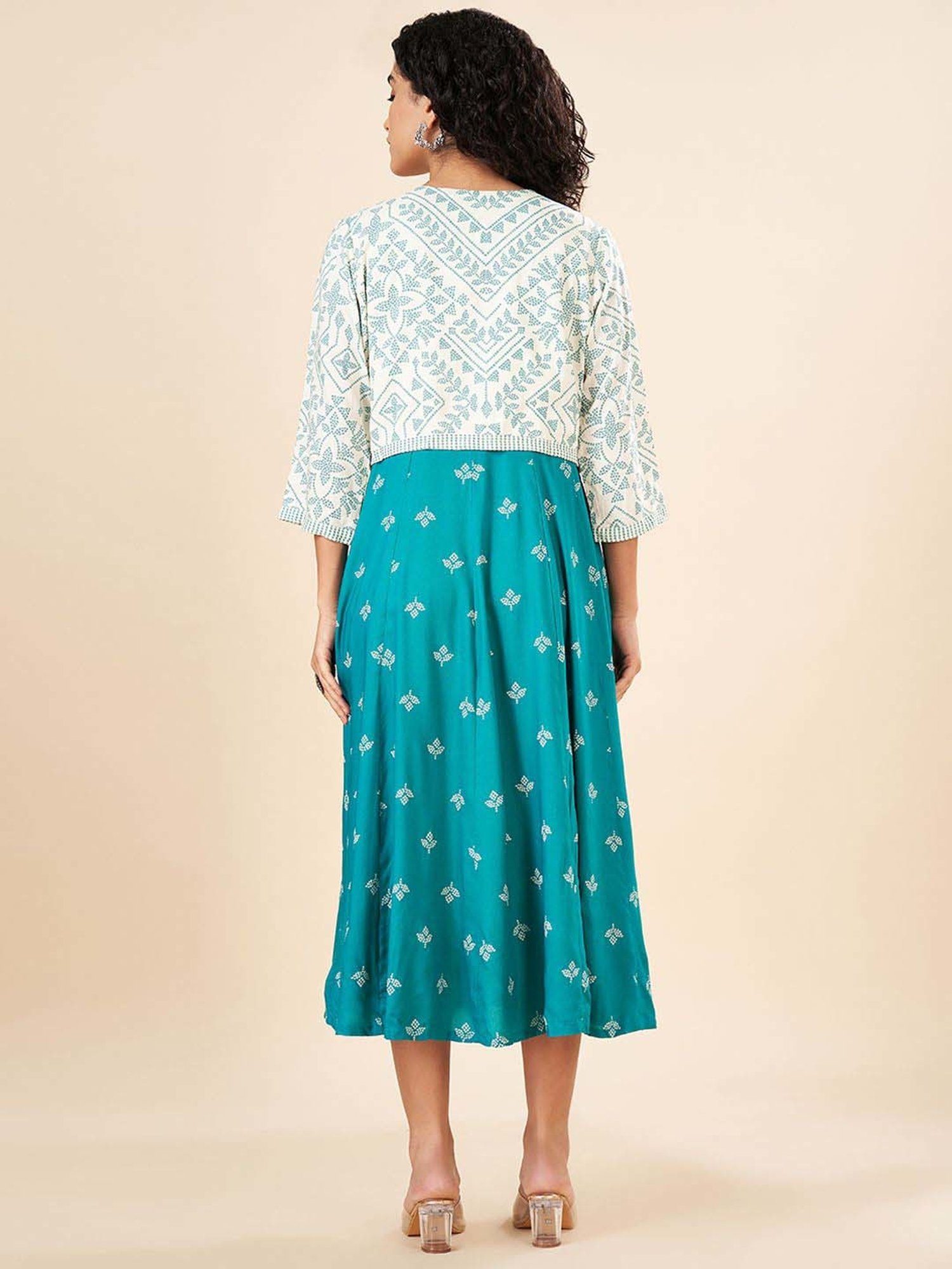 Rangmanch by Pantaloons Blue Printed A-Line Dress With Jacket