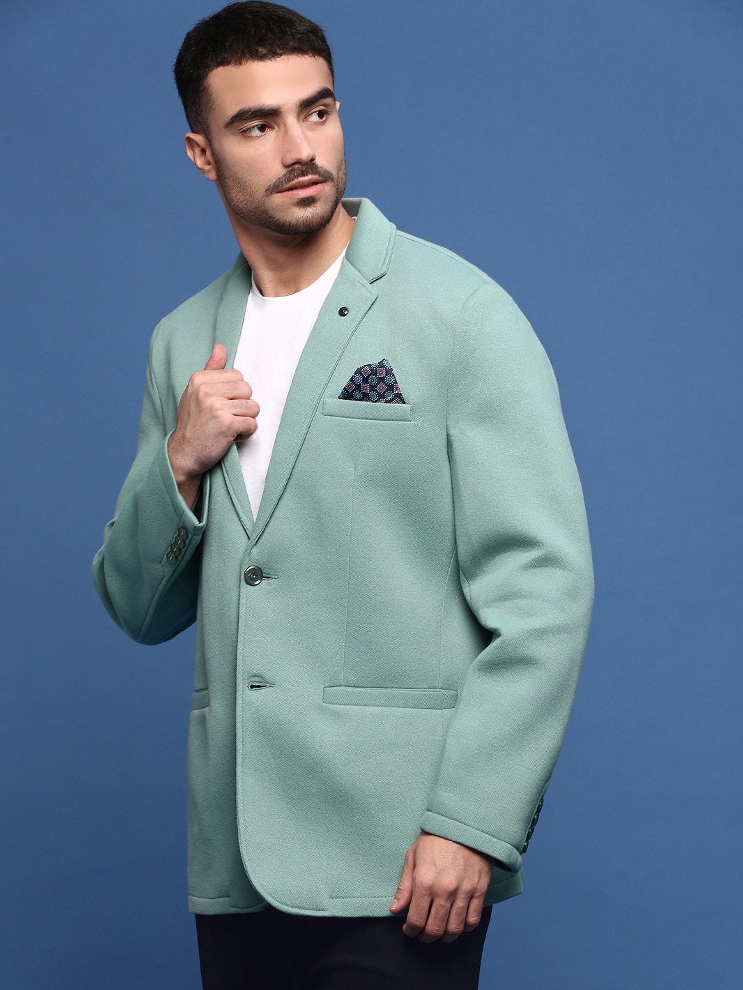 Louis Philippe Light Blue Regular Fit Blazer