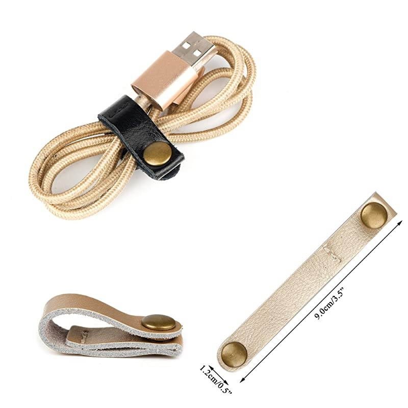 Leather Cable Straps Cable Ties Cable Organizers Cord Management for Organizing USB Cable Headphone Wires 2 Sizes 5 Colors