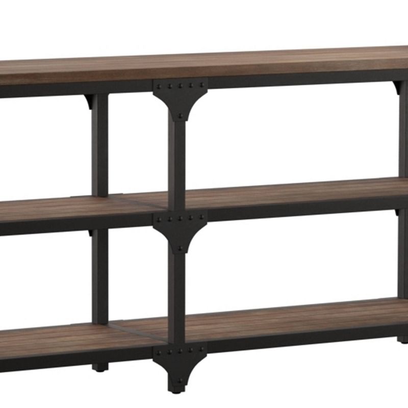 Industrial Style Metal Frame Console Table with 2 Shelves Gray/Brown - Benzara