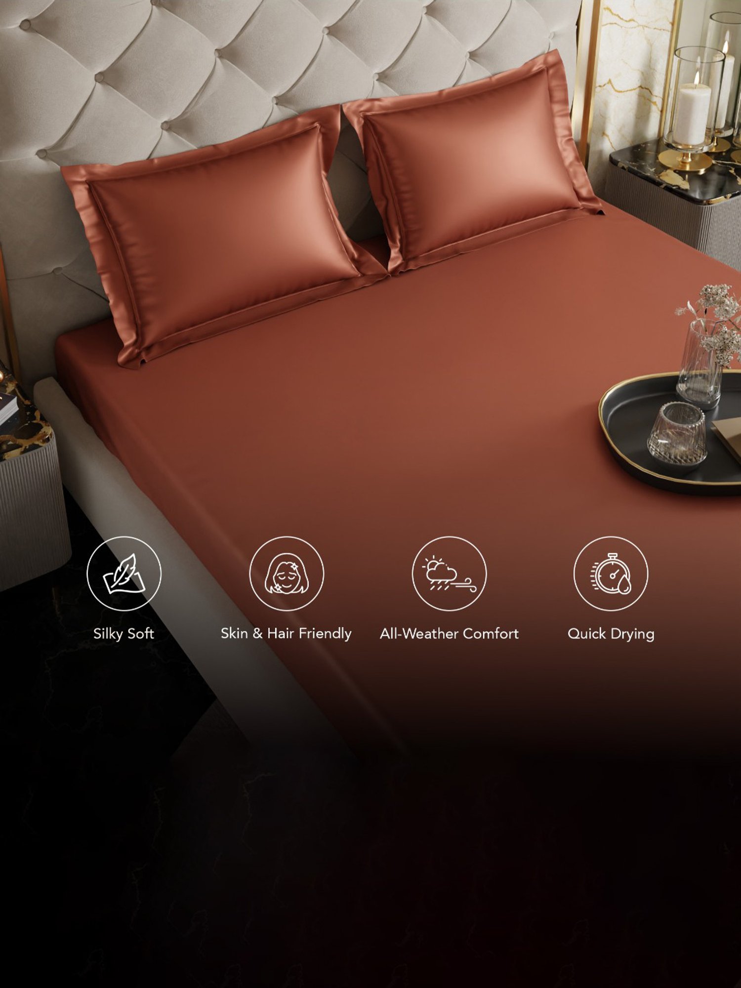 Stoa Paris Tan 300 TC Polyester Super King Fitted Sheet with 2 Pillow Covers